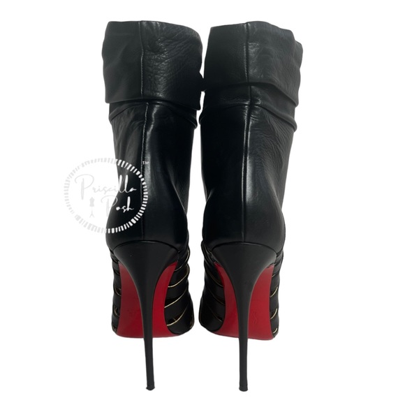 Christian Louboutin Calfskin Chiffon Fontabooty 120 Ankle Booties 38 Black - Picture 4 of 15